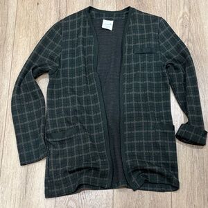 Vintage Weekenders Plaid Open Front Green Cardigan